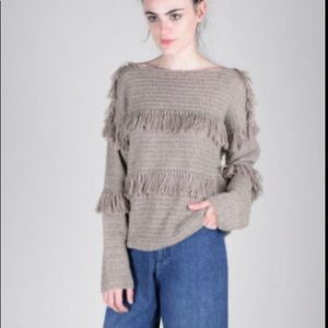 ULLA JOHNSON Baby Alpaca Lordes Fringe Pullover Sweater in Taupe